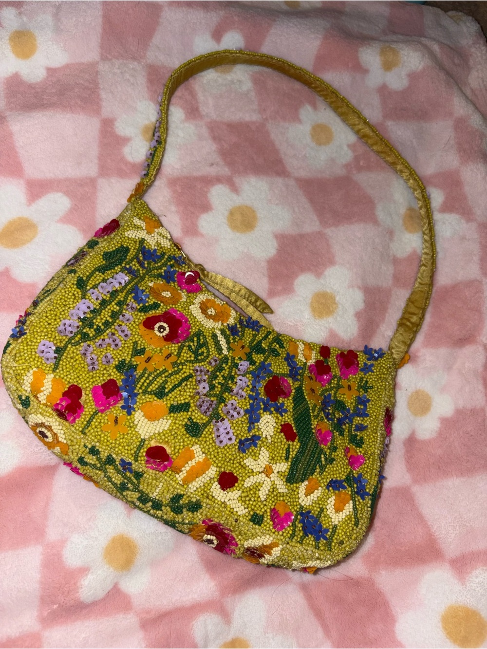 Vera Bradley Yellow Beaded Floral Mini Shoulder Bag